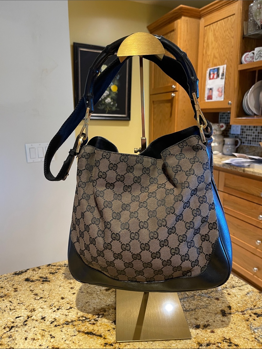 Gucci medium Jackie GG canvas/leather with bamboo handle canvas Shoulder strap
